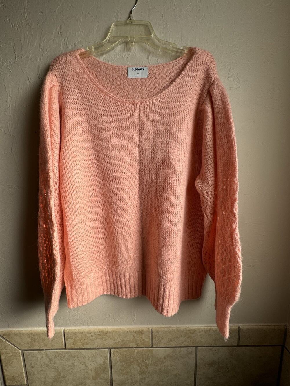 NWOT Old Navy Women's Puff Sleeve Sweater Sz 2X Plus Size Peach Open Knit Boho